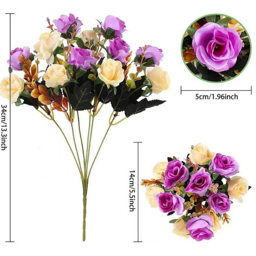Multicolor Lifelike Rose Flowers 12 Heads Simulation Plants Leaves  Party Supplies