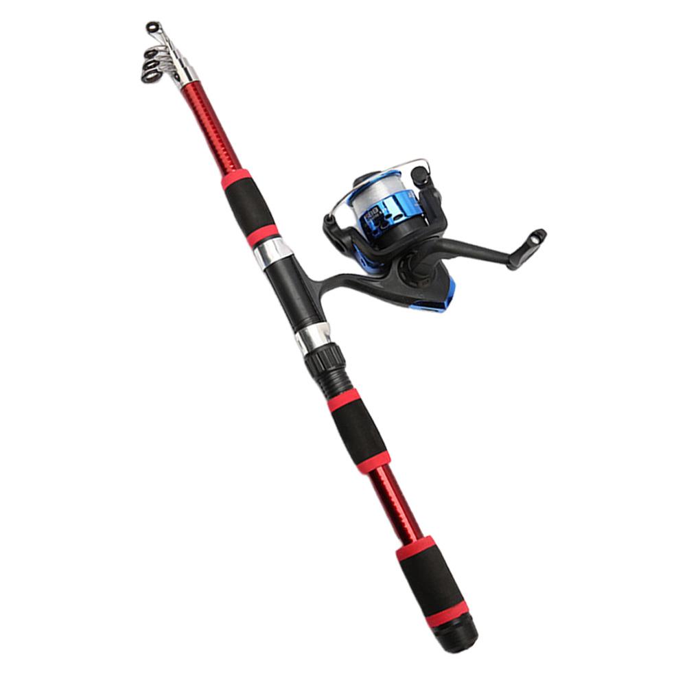 Fishing Pole Set Full Kits With Telescopic Fishing Rod And Spinning Reel Travel Pole Set Gift for Fishing Beginner and Angler красный