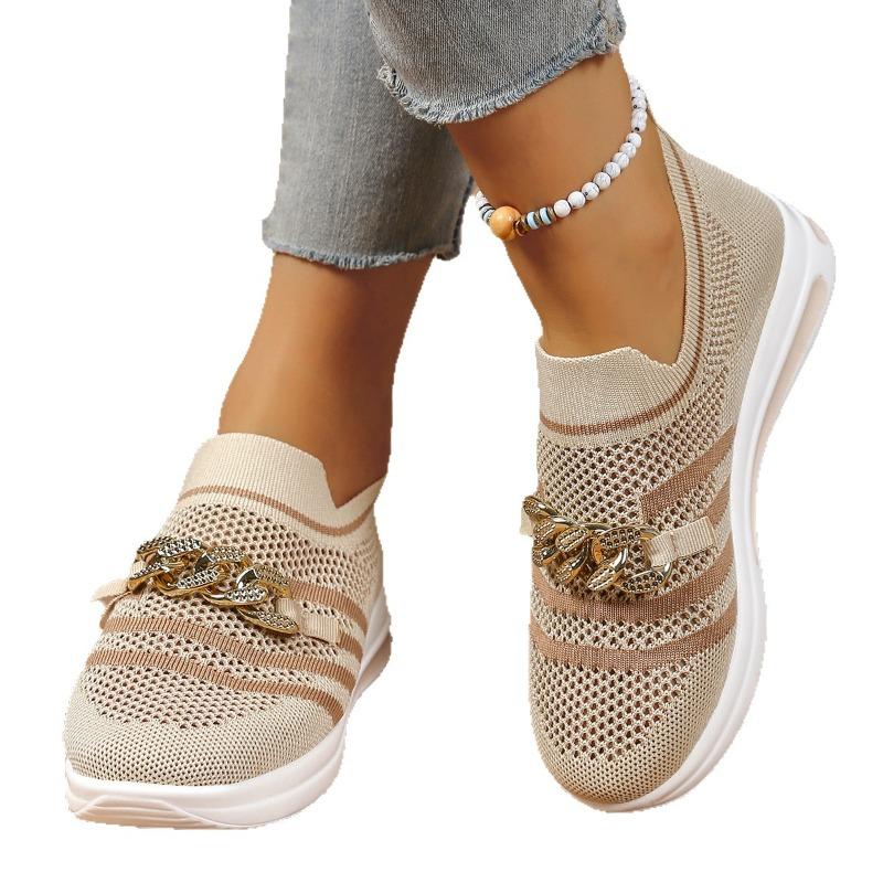 Damskie dziergane mokasyny, wsuwane na platformie z miękką podeszwą, oddychające, codzienne płaskie buty dla kobiet