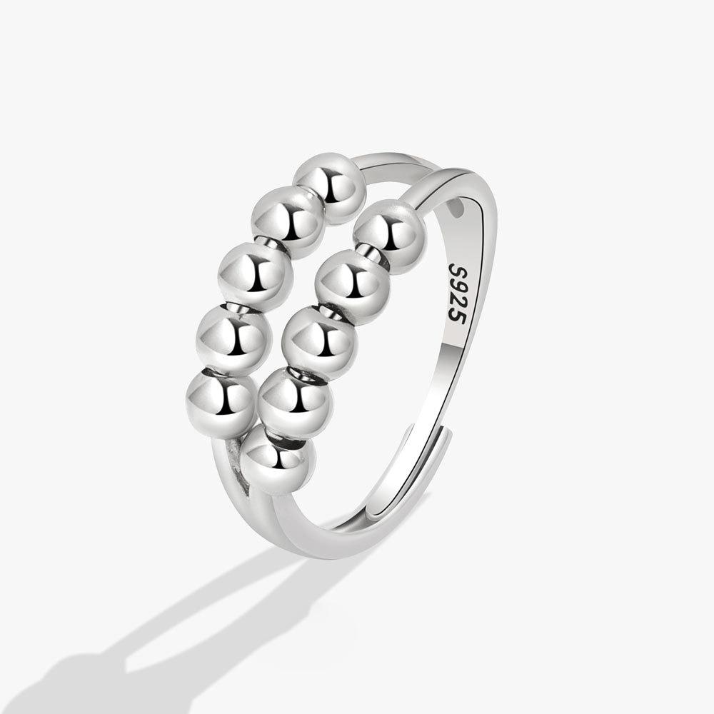 Anti Stress Anxiety Silver Ball Rings 925 Women Men Spinner Fidget Rings Vintage Gold Couple Anillos Jewelry Gift