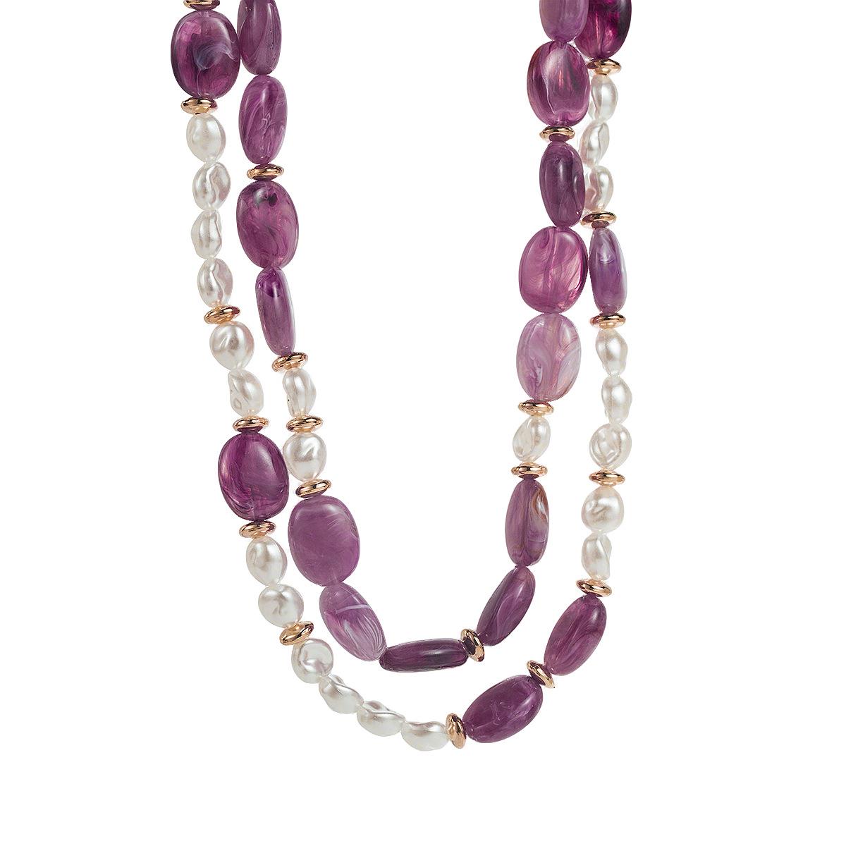 

N13100 Элегантное двухслойное геометрическое ожерелье с жемчугом из смолы - Ретро ручной работы, бусинная цепочка на ключицы для женщин фиолетовый