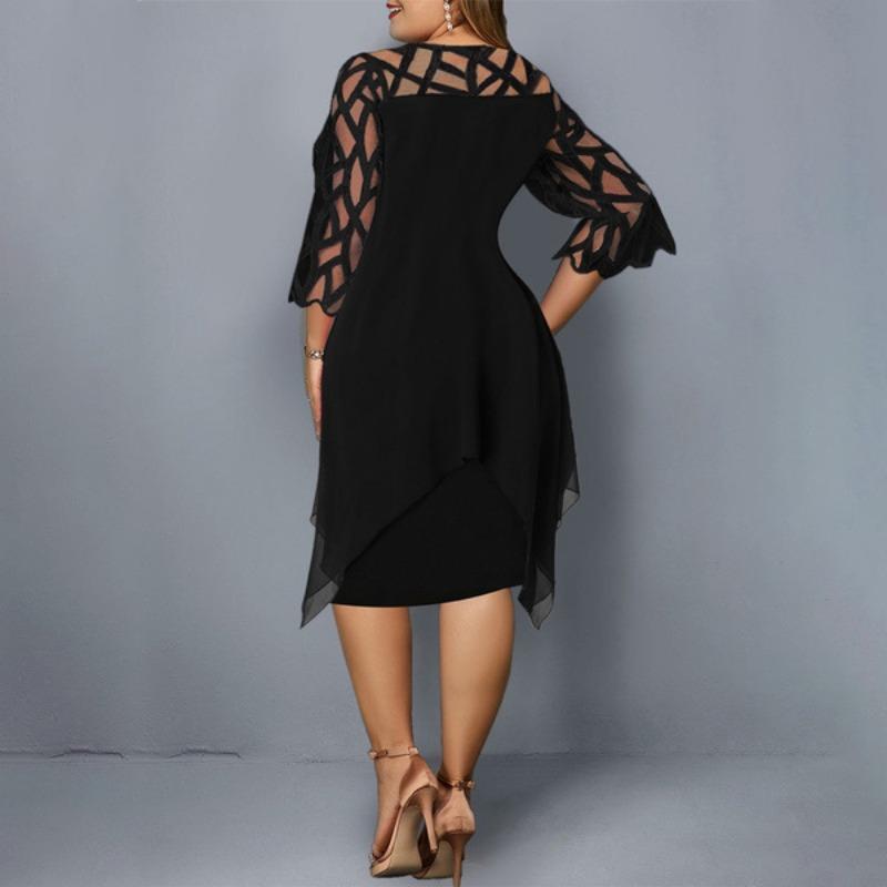 Spitze Patchwork Sommer Plus Größe Casual Chiffon Kleid Frauen Mode Kurzarm Unregelmäßigen Solide Lose frauen Kleider Elegante A Linie Dame Kleid 25547