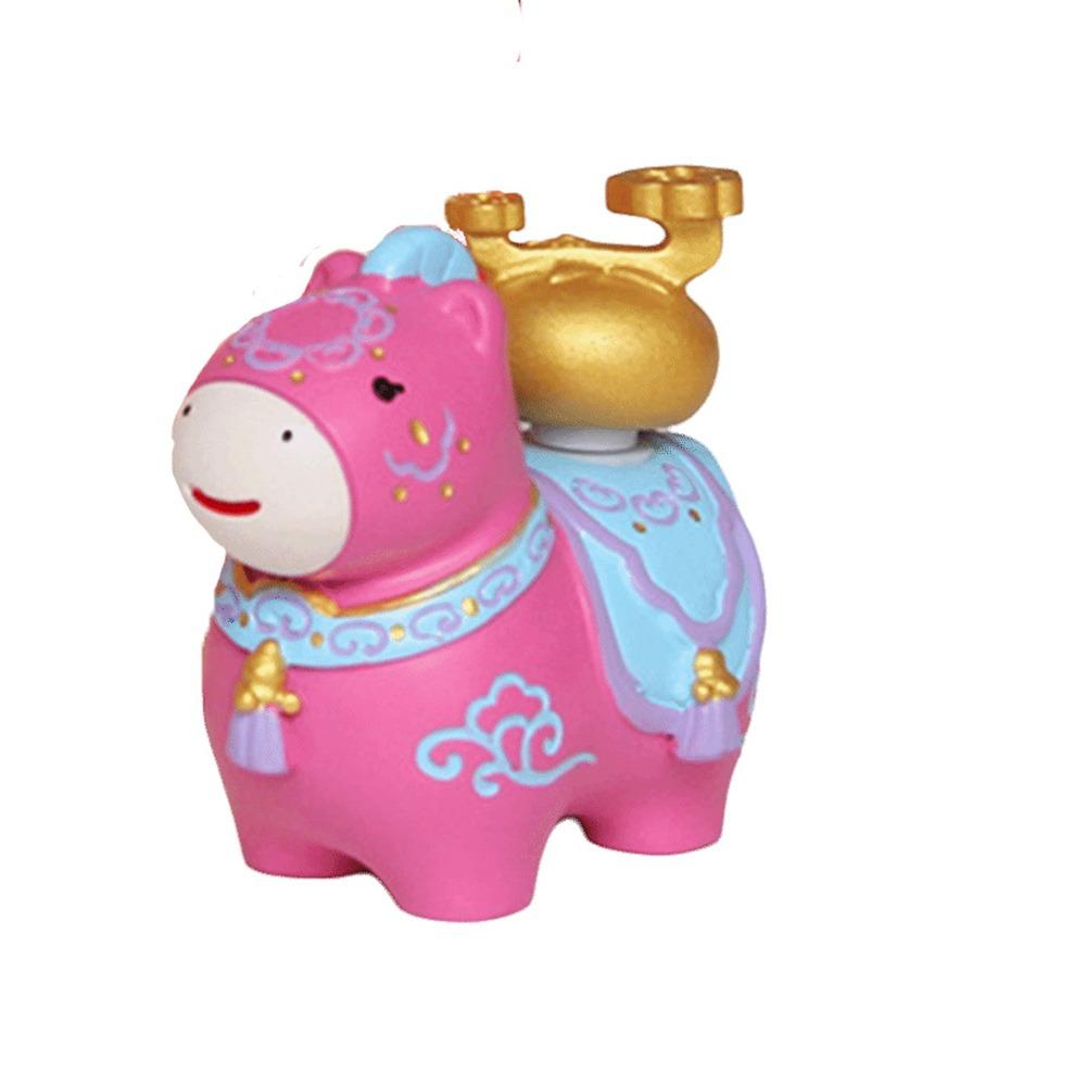

Rotatable Resin Cartoon Horse Statue Handcrafted Zodiac Horse Figurines Home Decoration рожевий