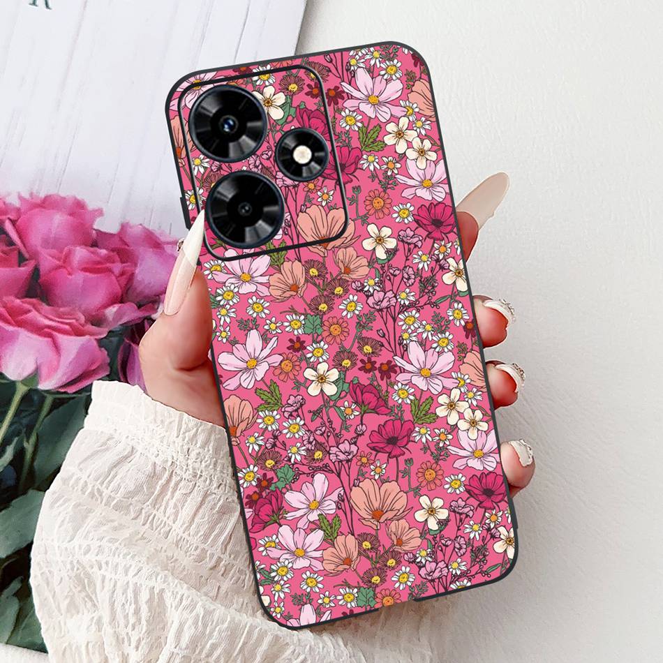 For Infinix Hot 30 Play 30i Hot30 4G Elegant Floral Cat Phone Case For Infinix Hot 30 30Play Hot30i Black Silicone Soft Cases
