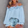 Elegant Fashion Casual Off-the-shoulder Women Blouse Long Sleeved Loose Simple Ruffled Shirt Office Ladies Tops Solid Color Tops