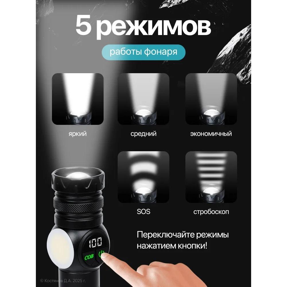 Spotlight Long Range LED Flashlight With Side COB Strong Tail Magnet Lamp Type-C Charging Zoomable Aluminum Alloy Torch Lantern