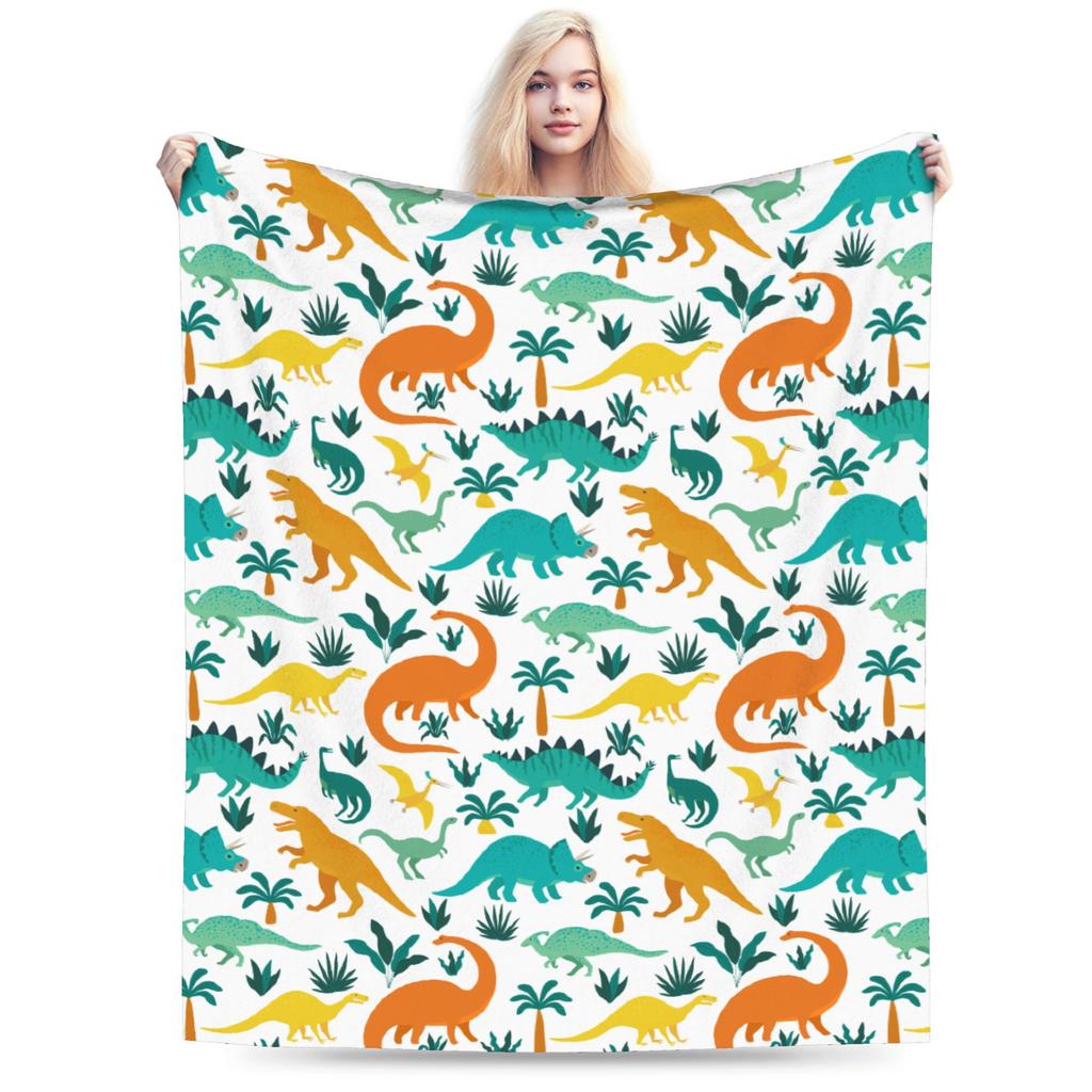 Colorful Dinosaur Pattern Blankets Coral Fleece Plush  Winter Ultra-Soft Throw Blankets for Bed Office Plush Thin Quilt
