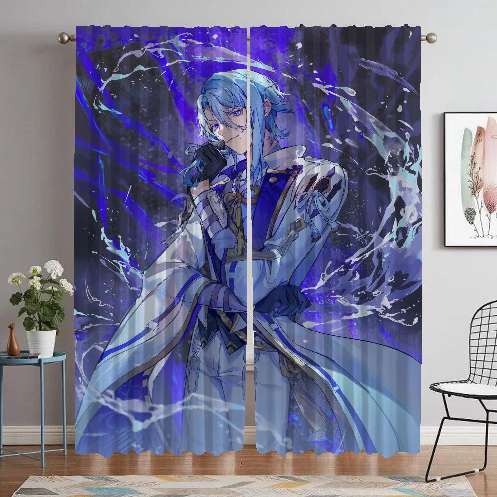 

Genshin Impact Curtains Детская комната Гостиная Шторы Хэллоуин Украшения Тюль для спальни Домашний интерьер Шторы 2 шт. W50xH70cmx2pcs-CL