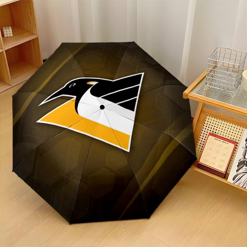 Pittsburgh Penguins Print Auto 8?Ribs Folding Umbrella Wind Resistant Lightweight Automatic Umbrella For Daily Travel