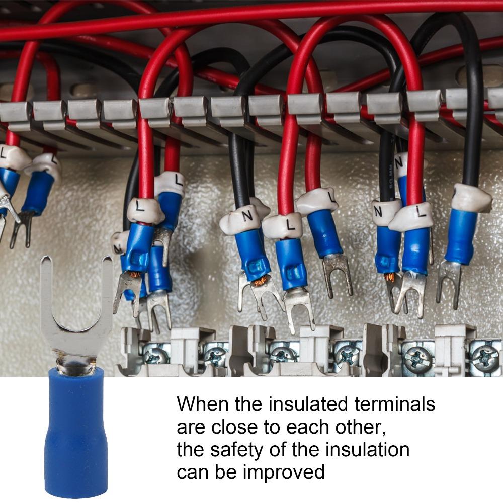 100PCS U Type U Type Electrical Crimp Terminal Blue Fork Terminals Automotive Wiring