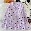 Pijama Coração Roxo Primavera Outono para Mulheres Moda Manga Comprida tops e Calças roupa de dormir Elegante de Alta Qualidade Confortável Lapela Roupa de Descanso
