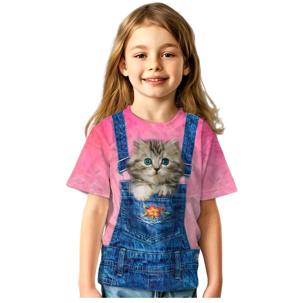 Fashion Girl Horse T-shirt Animal 3D Printing T-shirt Girl Summer Outfit Short Sleeved Top T-shirt Cute Girl Clothing