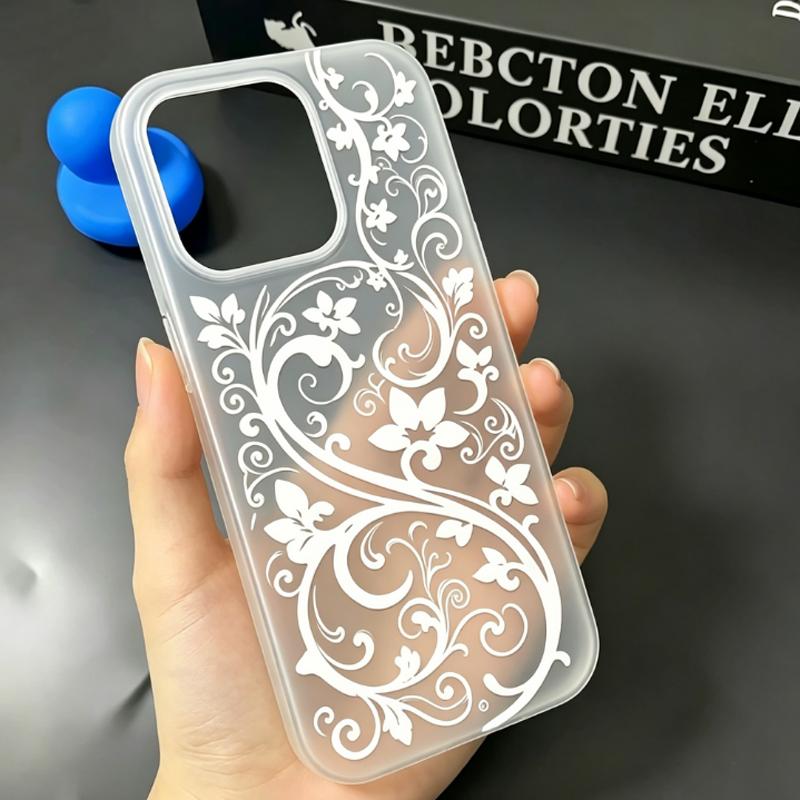 Transparent White Floral Swirl Phone Case For IPhone 17 16 15 14 Plus 13 12 11 Pro Max 17 Air Silicone Frosted Slim Soft Cover