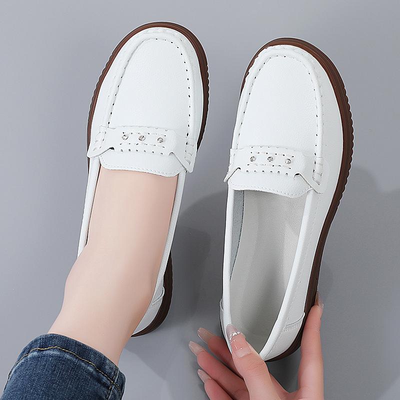 Women Black Moccasins Driving Shoes Flats White Casual Nurse Loafers Grey Minimalist Maternity Shoes Large Size