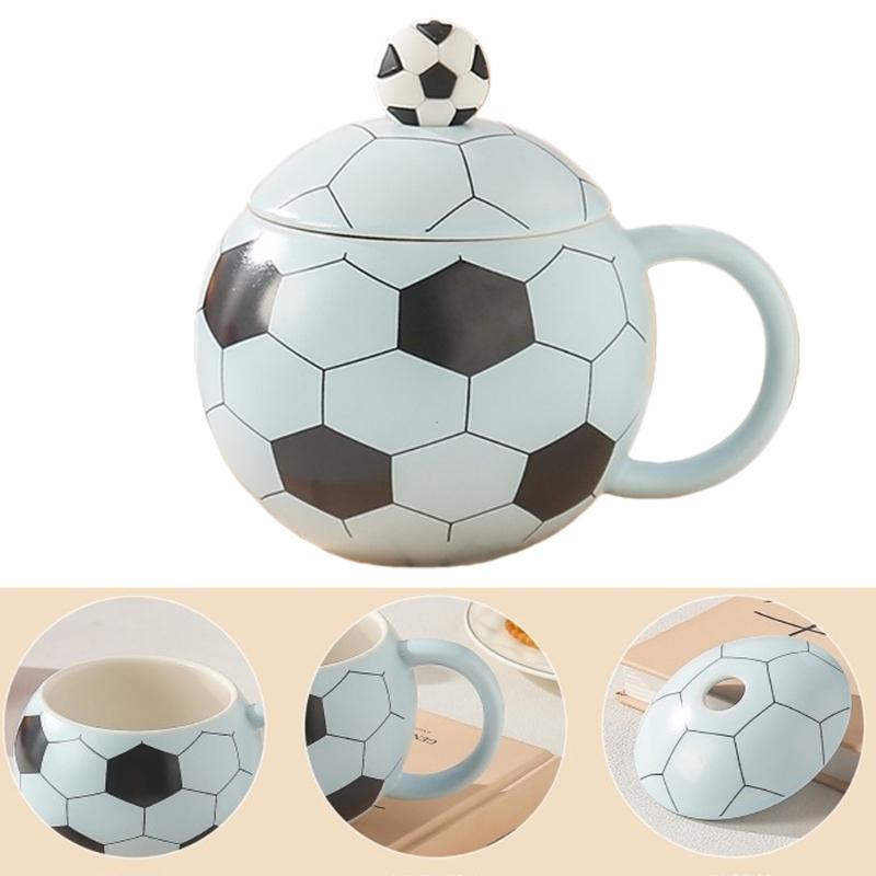 Funny Football Shape Drinking Mug 14oz Ceramic Cup with Lid Cover For Hot Cold Beverages And Display