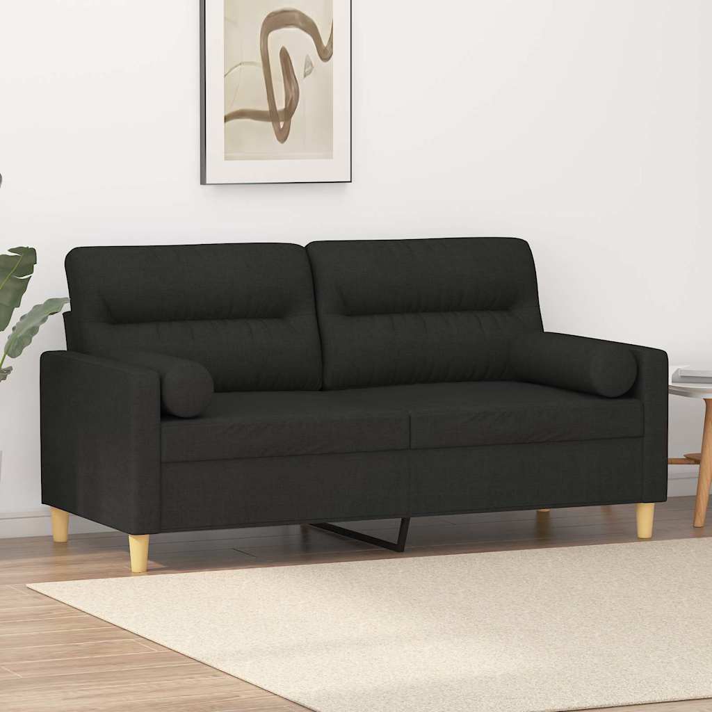 2 Seater Sofa with Decorative Cushions Black 140 cm Fabric
