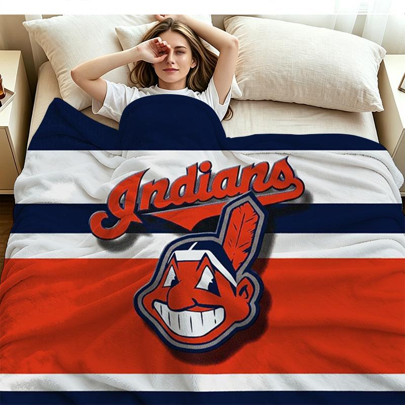 Cleveland Indians Print Flannel Blanket High Quality Warm Comfortable Cover for All Seasons Perfect for Gifts Home Decor