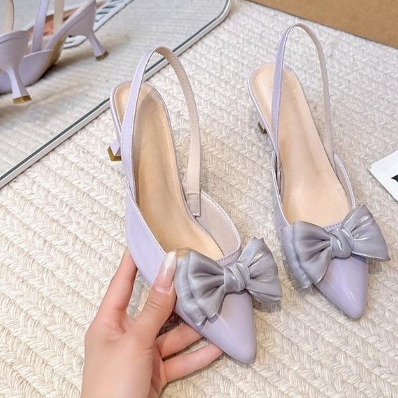 Temperament Bow Baotou Sandals Women's Spring and Summer New Stiletto Pointed Toe Back Air Non-slip High Heels