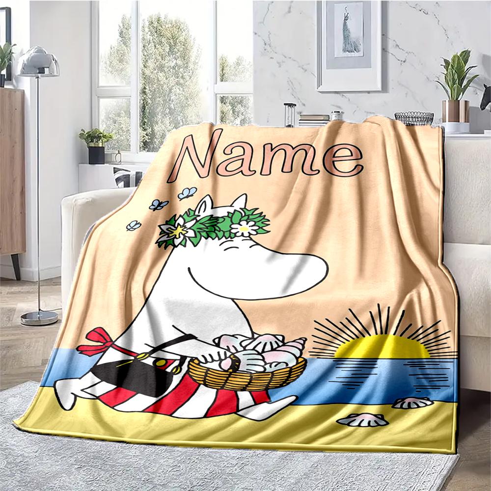 Custom Name Moomin Theme Printed Blanket - Perfect for Couch, Bed, Travel & Outdoor Use | Machine Washable, Cozy & Durable.
