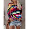 Abstract Tie-Dye 3D Digital Print Loose Fit Womens Crew Neck Long Sleeve T-Shirt Casual Comfort Top