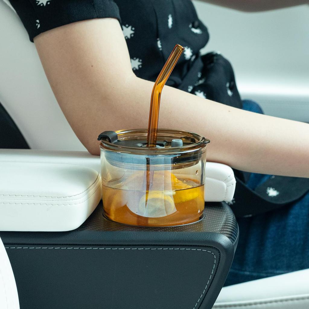 13oz/400ml Tumbler Water Bottle,Sealed Coffee Cups with Straw Lid,Thick Wall Insulated Glass Latte Cup,Amber for Iced Tea Juice