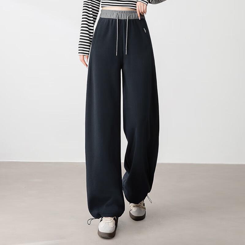 Women's Color-Block Elastic Waist Loose Wide-Leg Pants