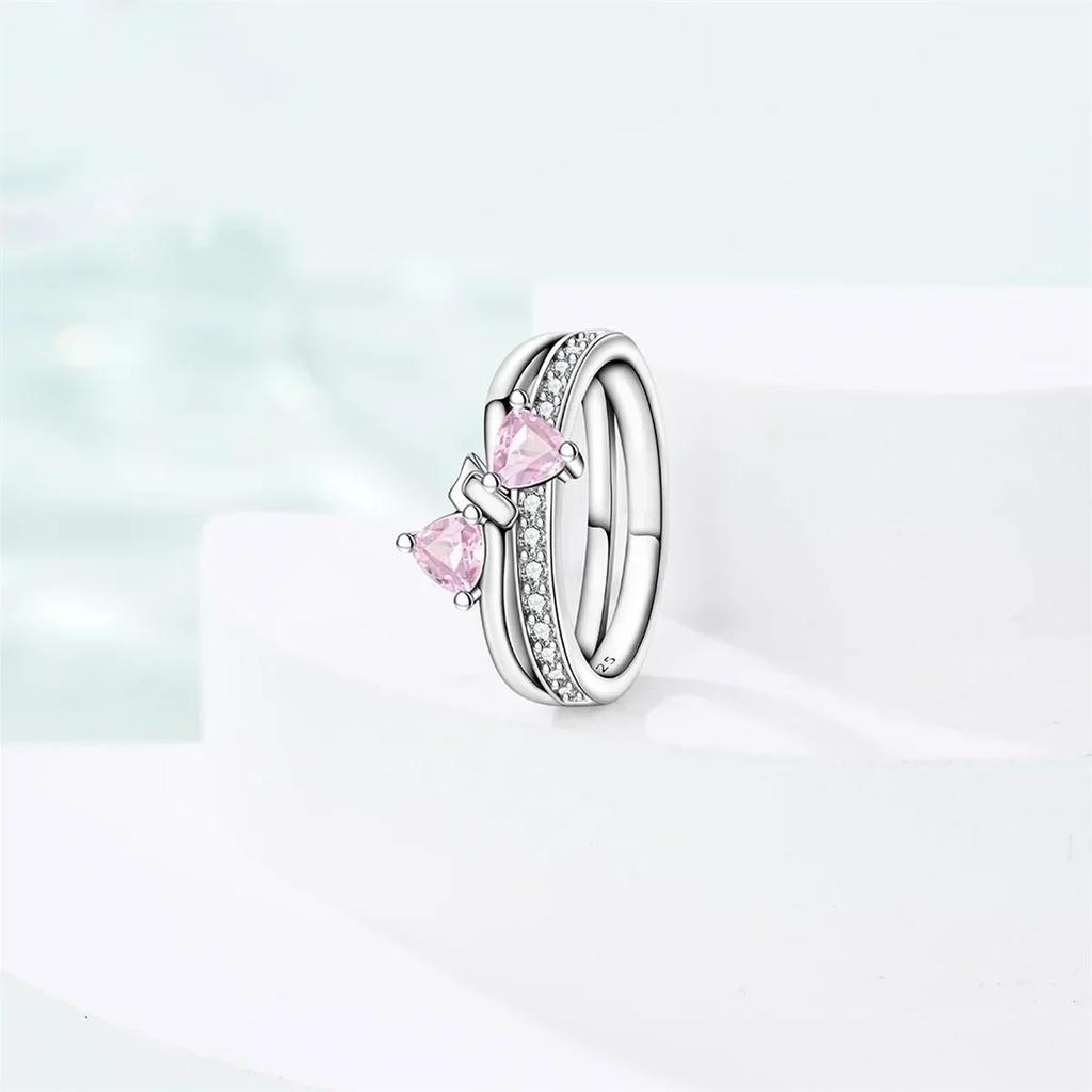 copper Double Heart Ring Bow Starfish Crown Bow Moon Rings Ideal For Women Fine Jewellery Wedding Party Valentines Day Gift