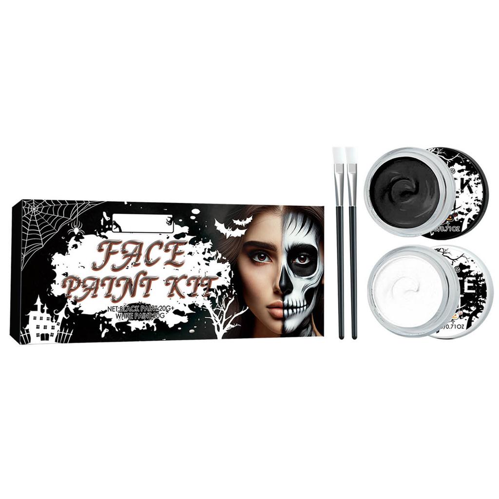 Professional Halloween Skeleton Makeup Kit White and Black Face Body Paint Palette with Brushes Sponges for Women Men Kids Costume Party Carnival Cosp