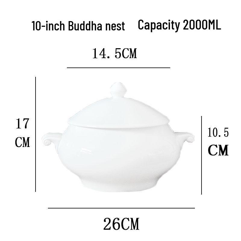 Ceramic Stew Pot with Lid - Extra Large Double-Earred Soup Pot for Birds Nest and Buddha Jumps Over the Wall Soup