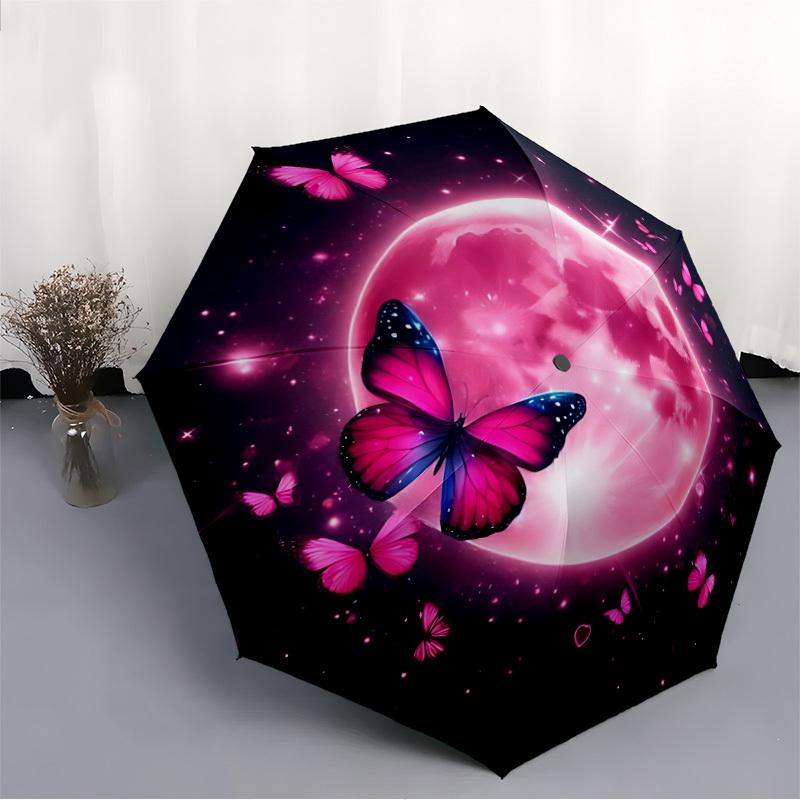 1pc Moon Butterflies Automatic Open/Close Umbrella with Folding feature Compact Travel Umbrella, Lightweight design, for Commuting076
