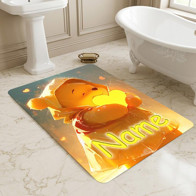 Personalized Name Winnie Pooh Living Room Non-Slip Area Rug Soft Carpet for Bedroom Kids Playroom Sofa Office Home Decor Doormat