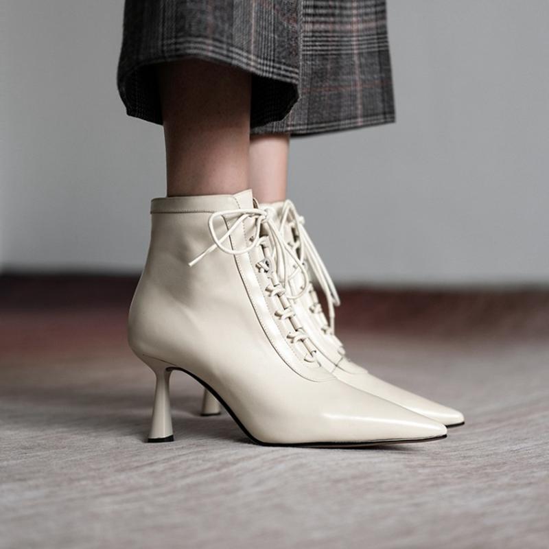 Fashion NEW Fall Shoes Women Pointed Toe High Heel Shoes Split Leather Shoes Thin Heel Ankle Boots Women Sexy Mature Zipper Modern Boots