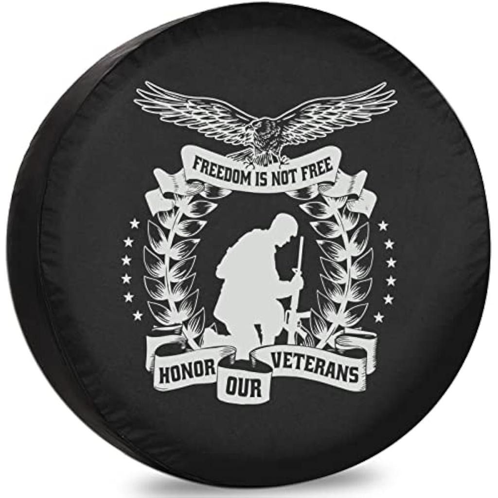 Freedom Is Not Free Veteran Soldier Eagle Tire Cover Durable Spare Wheel Protector for SUV Trailer