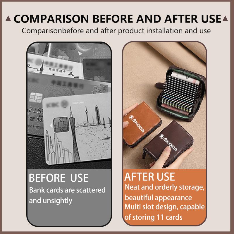 For Skoda Car Leather Wallet Motor ID Credit Card Ticket Storage Bag Octavia Superb RAPID FABIA KAMIQ KAROQ KODIAQ YETI kybf34