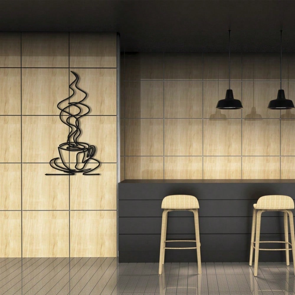 Iron Coffee Cup Decor Minimalist Line Art Mug Gift Hot Beverage Service Kitchen Wall Sign