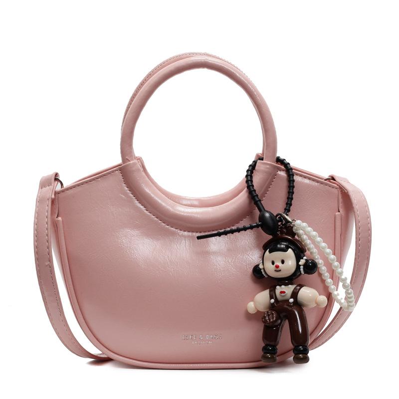 2025 fashion new design casual oil wax leather portable bucket bag simple and versatile solid color temperament messenger women's bag