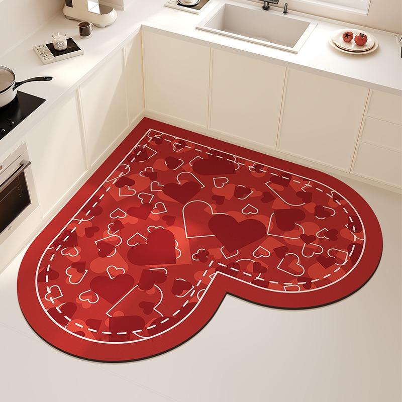 Carpet for Kitchen Absorbent Heart-shaped Floor Mat  Soft Quick-drying Diatom Mud Non-slip Mats Home Decoration Rug Alfombrar
