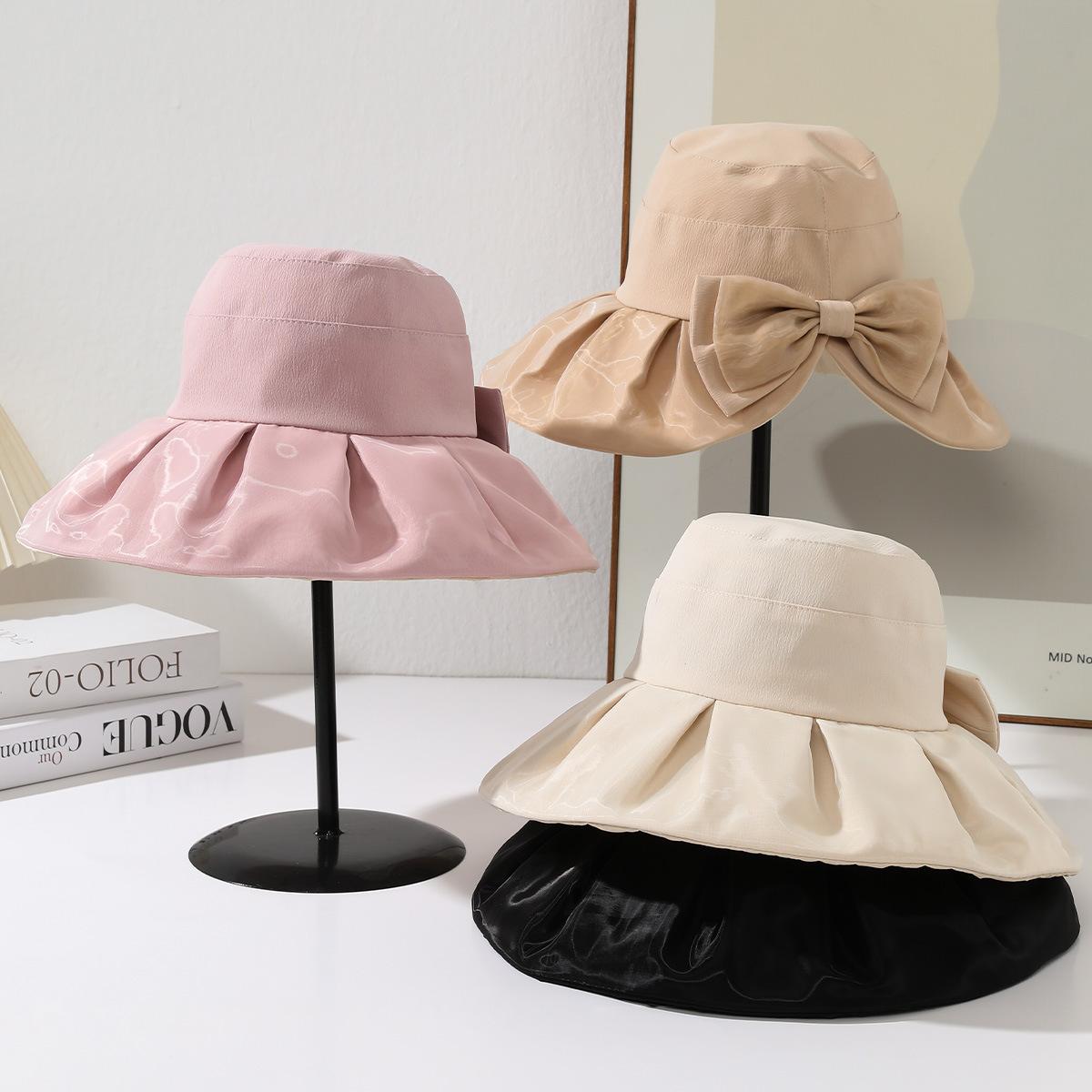 

New solid color sun hat women s sun protection and UV protection summer big brim showing face small versatile fisherman hat M（56-58cm） рожевий