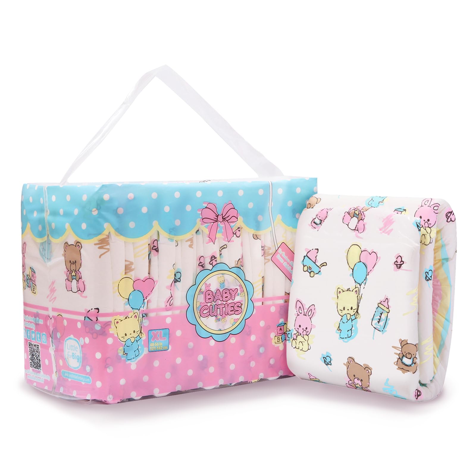 LittleForBig Adult Diapers, Cute Design [Daycare] Happy Balloon Diaper Pants, 10-Pack [XL]