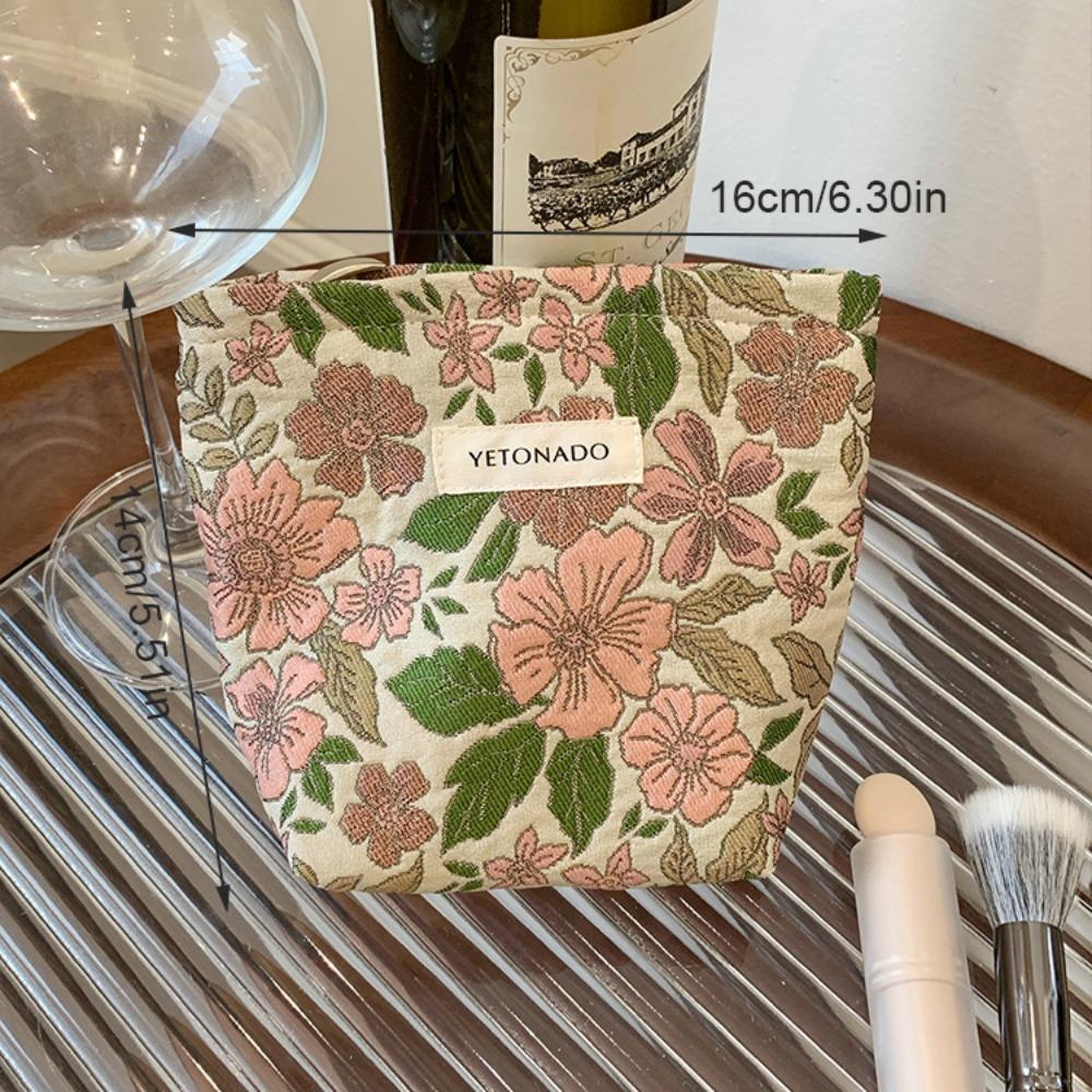 

Polyester Canvas Flower Clutch Bag Flower Pattern Zipper Closure Cosmetic Storage Pouch Portable Large Capacity