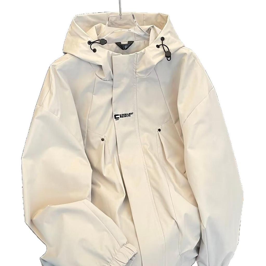 Men's Embroidered Hooded Windbreaker: Trendy, Casual, Waterproof Jacket for Spring and Autumn - Youth Sports Style with Sun Protection.