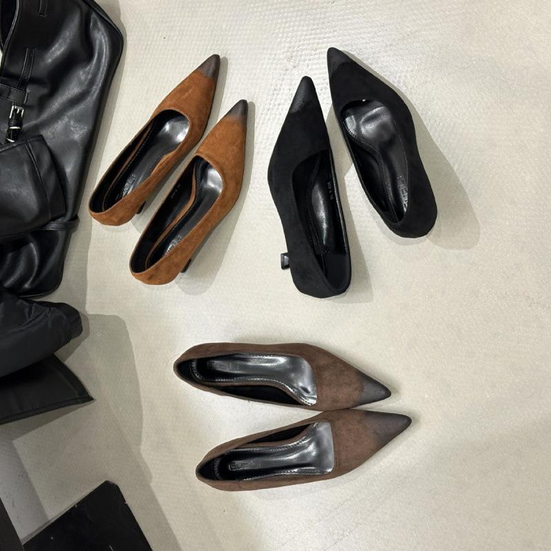 2025 autumn new suede high heels women's commuter professional shoes pointed polish old light mouth stiletto single shoes