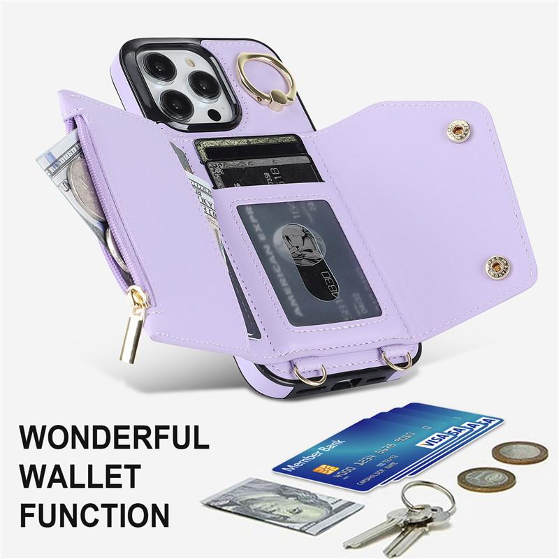 Lanyard Leather Wallet Card Phone Case for iPhone 15 14 Plus 13 12 11 for Samsung Galaxy S23 Ultra S22 Plus S21 FE A54 A14 Note 20 Crossbody FlipCover