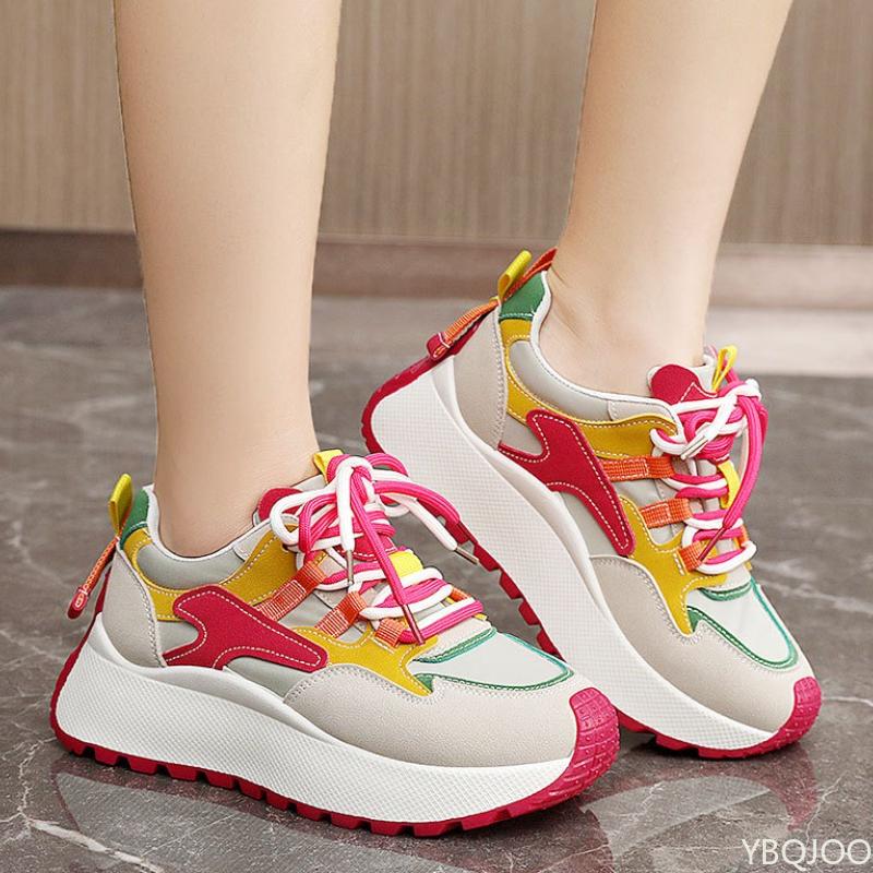 Summer and Autumn Fashion Thick Sole Height Increasing Casual Breathable Thick Sole Color Matching Travel Versatile Shoes