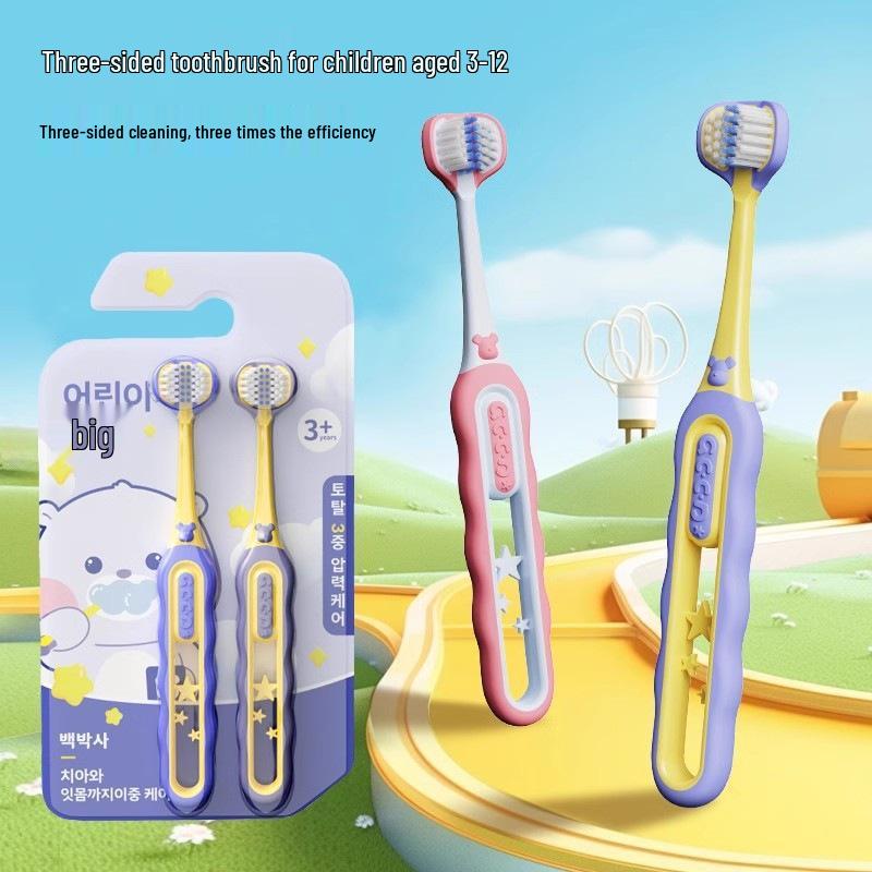 Kids' Three-Sided Soft Bristle Toothbrush for Thorough Cleaning