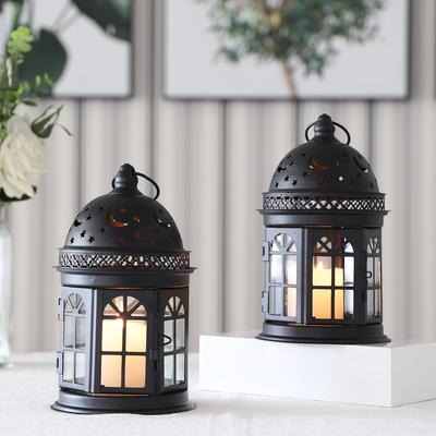 JHY DESIGN 2-Piece Set Candle Holders, 21cm, Stylish Indirect Lighting, Hanging Candle Lantern, Antique Metal Tealight Candle Holder, for Garden, Hall