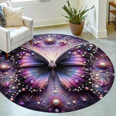Luxurious Dreamy Butterfly Pattern Round Shape Floor Mats Kitchen Hallway Runner Rug Bedroom Living Room Soft Carpet Non-slip Area Rug