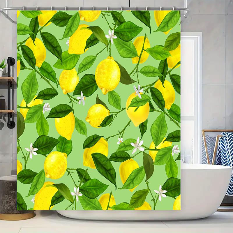 

Vibrant Lemon Print Shower Curtain Waterproof Fabric Decor For Bathroom Easy Installation With Plastic Rods Set W60H190(CM)-1 Pcs