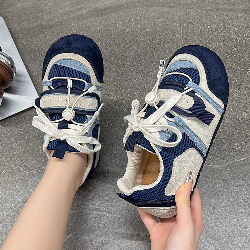 Fashion Fashion Mix Color Velcro Strap Sneakers Women 2025 Autumn Cute Round Toe Flat Heel Casual Shoes Soft Non Slip Sports Sneakers