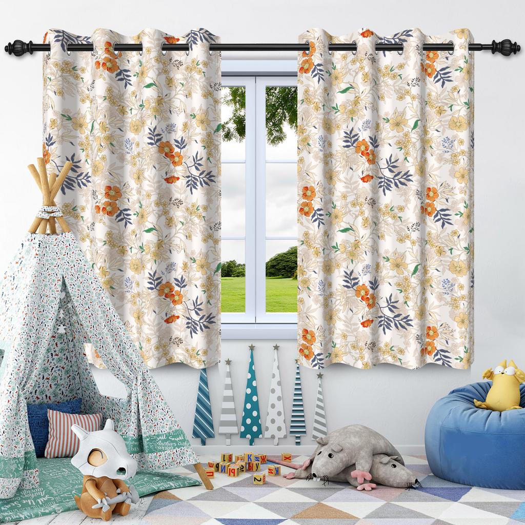 2Pcs Blackout Curtains Fresh Flowers Plants Leaf Bedroom Living Room Darkening Thermal Insulated Grommet Window Curtain Drape